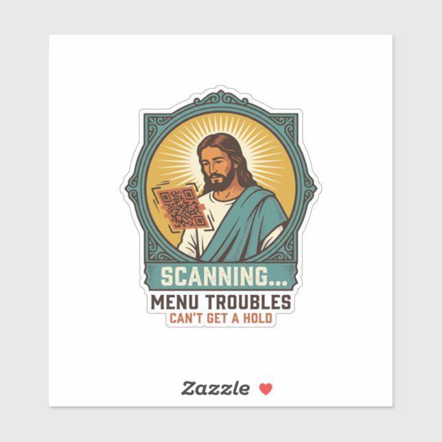 Sticker Jésus Code QR flou ne scannera pas Menu Humour Tec (Feuille)