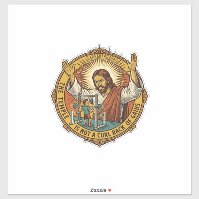Sticker Jésus Colère Curl Biceps Rack Gym Agacement H (Feuille)