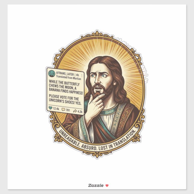Sticker Jésus Confus Échec de la Publication de Traduction (Feuille)