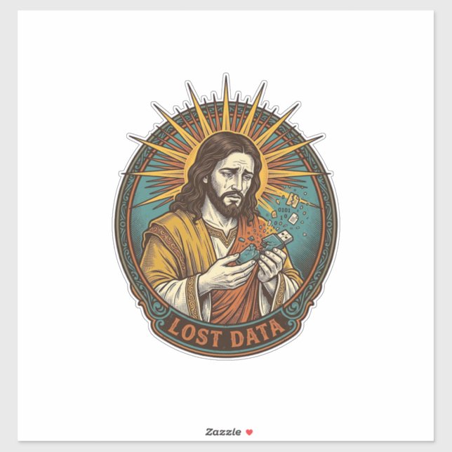 Sticker Jésus Écrasé Clé USB Perte de Données Humour_1 (Feuille)