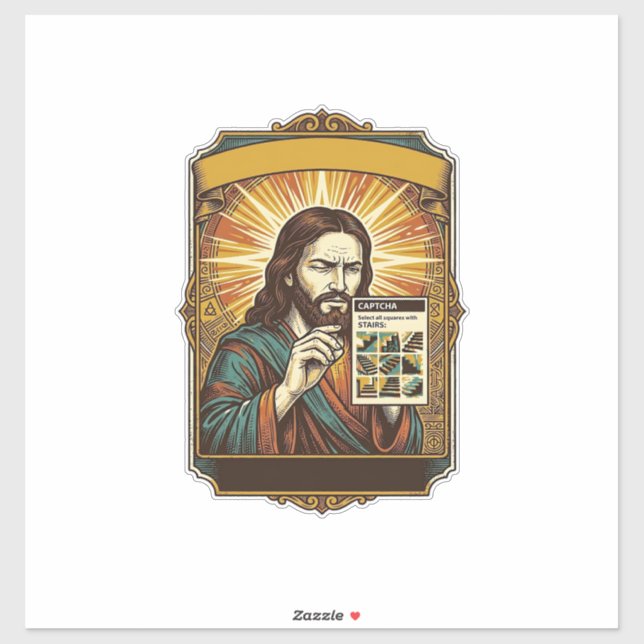 Sticker  Jésus Escalier Flou Test Captcha Sécurité Tech Hu (Feuille)