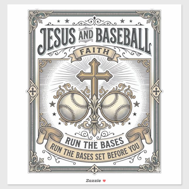 Sticker Jésus et baseball Christianisme vintage  (Feuille)