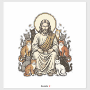 Sticker Jésus et Chats Vintage