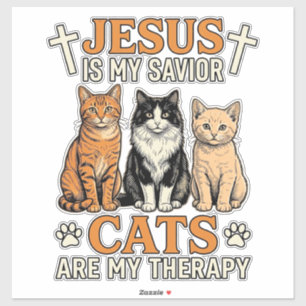 Sticker Jésus et les chats sont ma thérapie Vintage T-shir