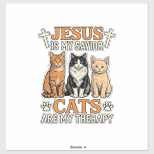 Sticker Jésus et les chats sont ma thérapie Vintage T-shir
