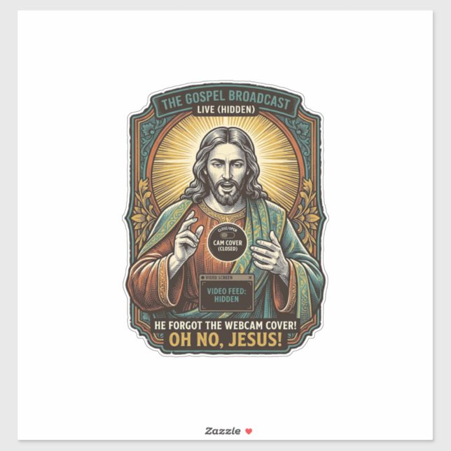 Sticker Jésus Fond noir Couverture de webcam oubliée Virtu (Feuille)
