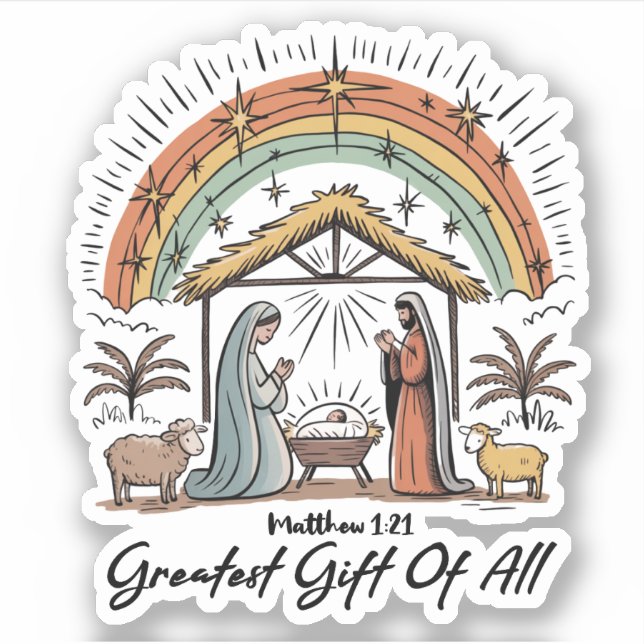 Sticker Jésus Grand Cadeau de toute la Nativité chrétienne (Devant)