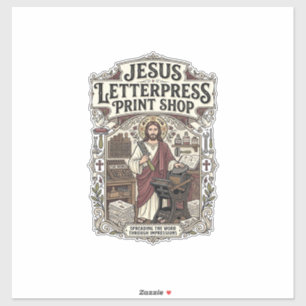 Sticker Jesus Letterpress Print Shop Jésus impression text