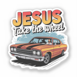 Sticker Jésus prend la voiture Vintage de roue