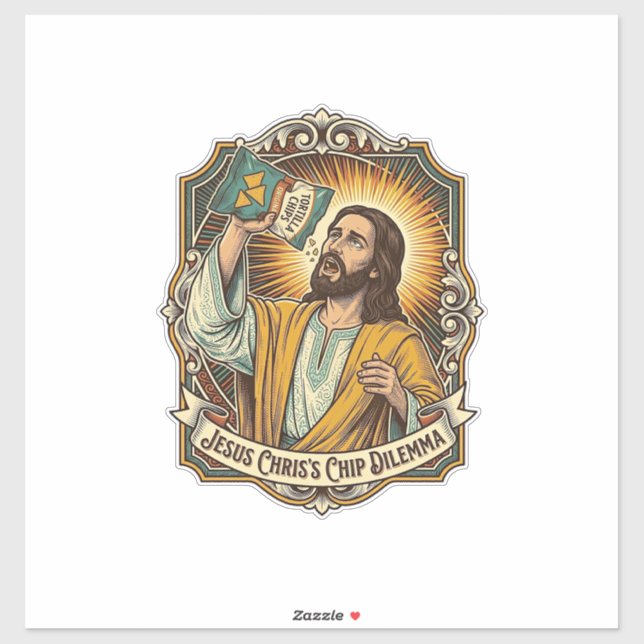 Sticker Jésus Sac Vide de Chips Frites Munchies de Soirée  (Feuille)