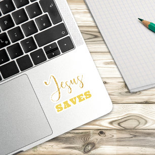 Sticker Jesus Saves Yellow Gold Parties scintillant