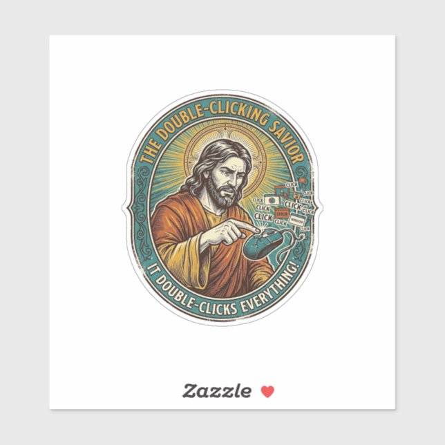 Sticker Jésus Souris Double Clic Cassée Bureau IT Tech  (Feuille)