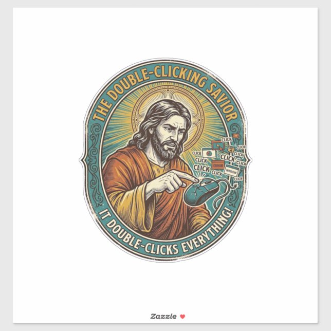 Sticker Jésus Souris Double Clic Cassée Bureau IT Tech  (Feuille)