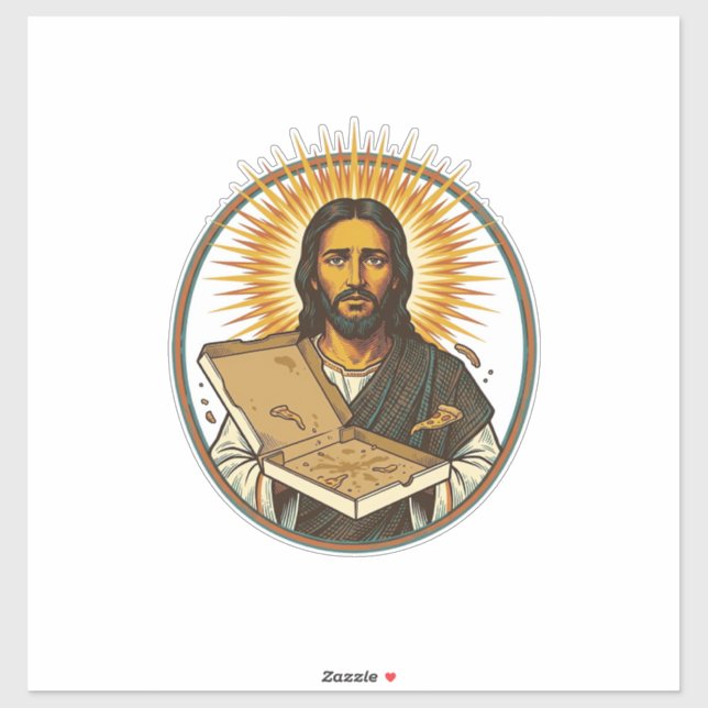 Sticker Jésus Trompé Par Une Boîte De Pizza Vide Humour De (Feuille)