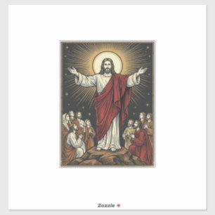 Sticker Jésus vintage gloire radieuse gravure chrétienne D