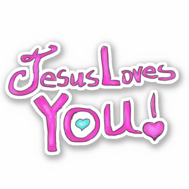 Sticker Jesus Vous Aime Rose  (Devant)