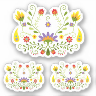 Sticker Jeu de 3 violet traditionnel mexicain Floral