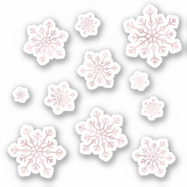 Sticker Jeu de beaux flocons d'hiver de Noël rose (Devant)