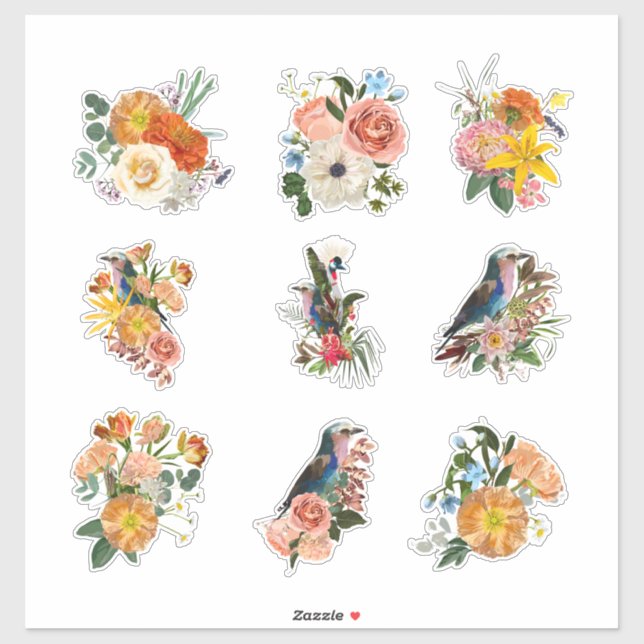 Sticker Jeu de fleurs printanières de jardin et éléments d (Feuille)