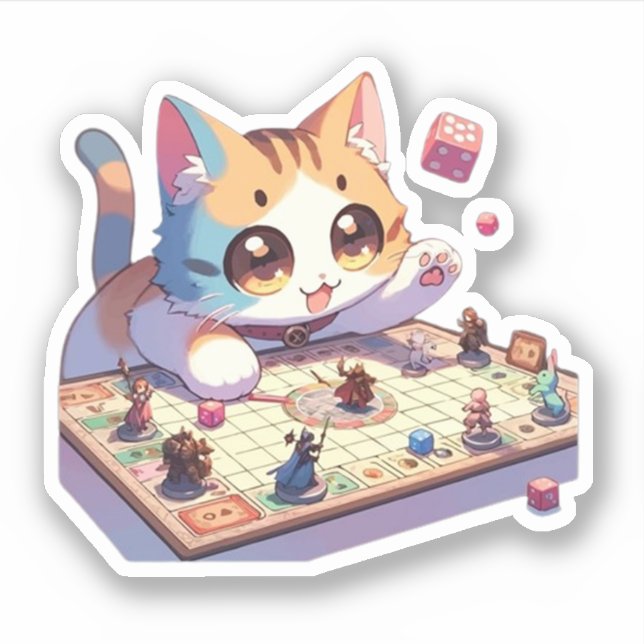 Sticker Jeu de société Chat qui Lance les Dés (Devant)