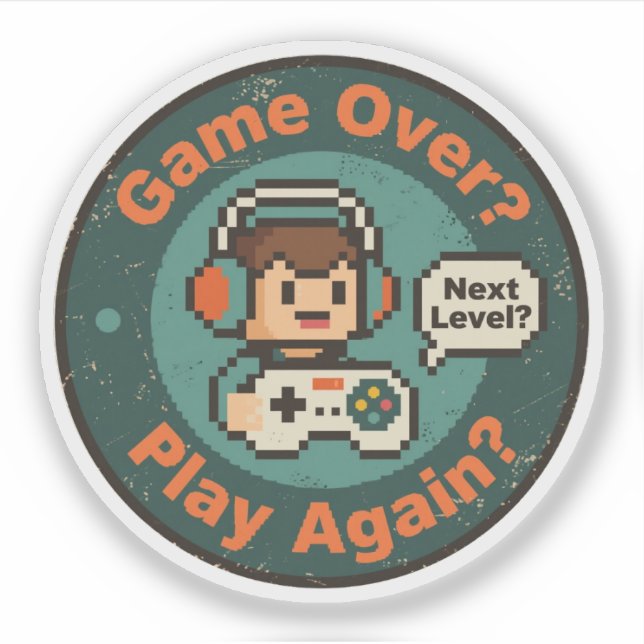 Sticker Jeu Rétro Pixel Art Game Over Rejouer Design pour  (Devant)