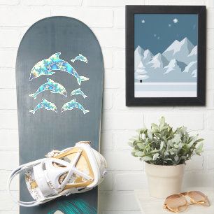 Sticker Jeu super de dauphins fractaux bleus et jaunes