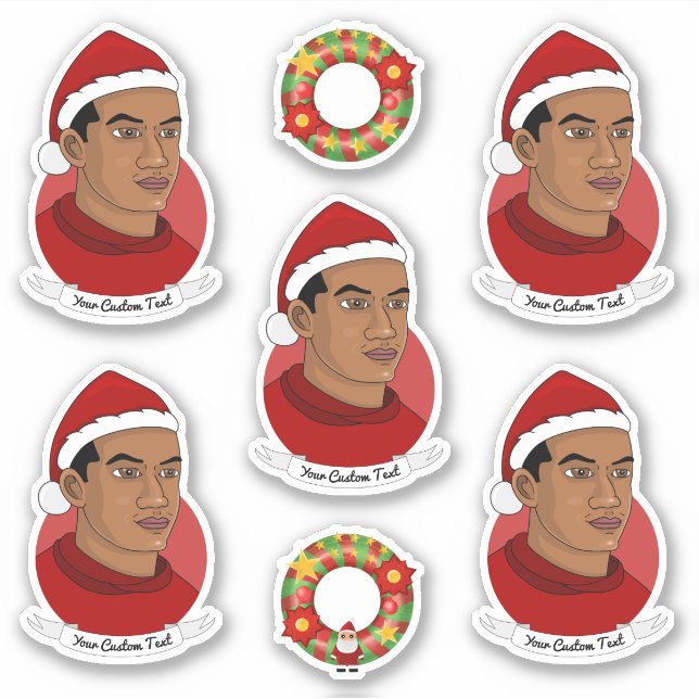Sticker Jeune Africain Américain avec chapeau de Père Noël (Devant)