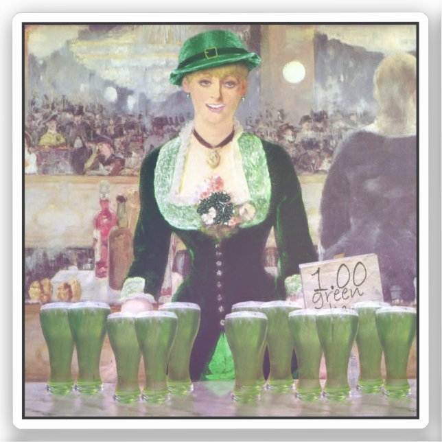 Sticker Jeune fille barman St. Patrick's Day (Recto)