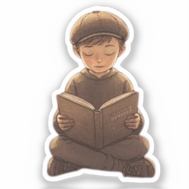 Sticker Jewish Boy Reading Book – Cute & Meaningful Design (Recto)