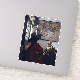 Sticker Johannes Vermeer, Officier Et Fille Rirante