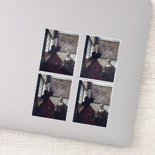 Sticker Johannes Vermeer, Officier Et Fille Rirante