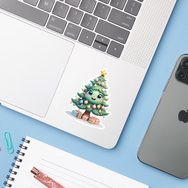Sticker Joie de Noël avec le sourire (Ordinateur portable avec iPhone)