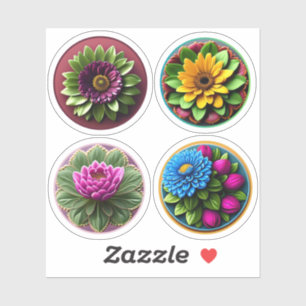 Sticker Joli assortiment de fleurs rondes #2