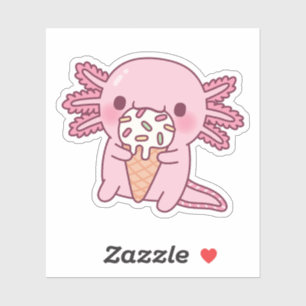 Sticker Joli Axolotl Mangeant une Crème Glacée avec des Pa