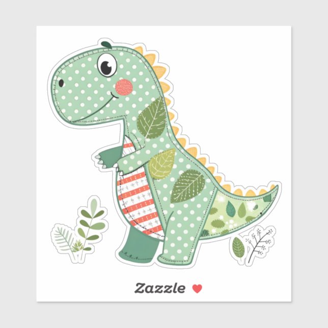 Sticker Joli bébé dinosaure en patchwork (Feuille)