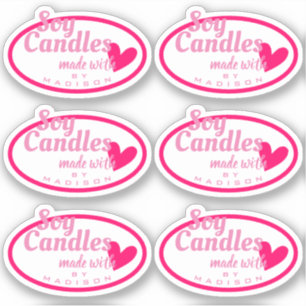 Sticker Joli blanc rose fait avec Love Heart Soy Chandelle