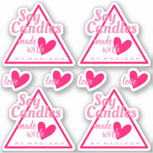 Sticker Joli blanc rose fait avec Love Heart Soy Chandelle