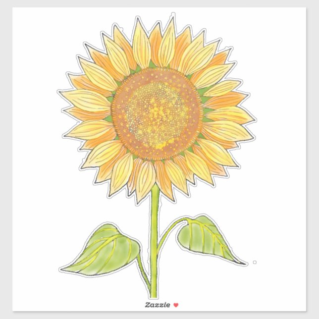 Sticker Joli Boho Art Aquarelle Jaune Tournesol (Feuille)