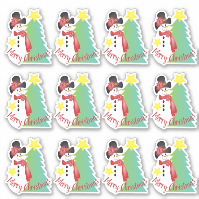 Sticker Joli bonhomme de neige artisanal mignon (Devant)