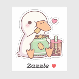 Sticker Joli Canard Aime les Chips et le Thé aux Perles