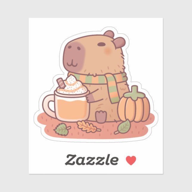 Sticker Joli Capybara Latte aux Épices de Citrouille Saiso (Feuille)