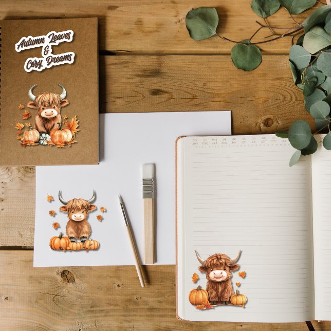 Sticker Joli charmant automne Highland Vache petite feuill (Créateur téléchargé)