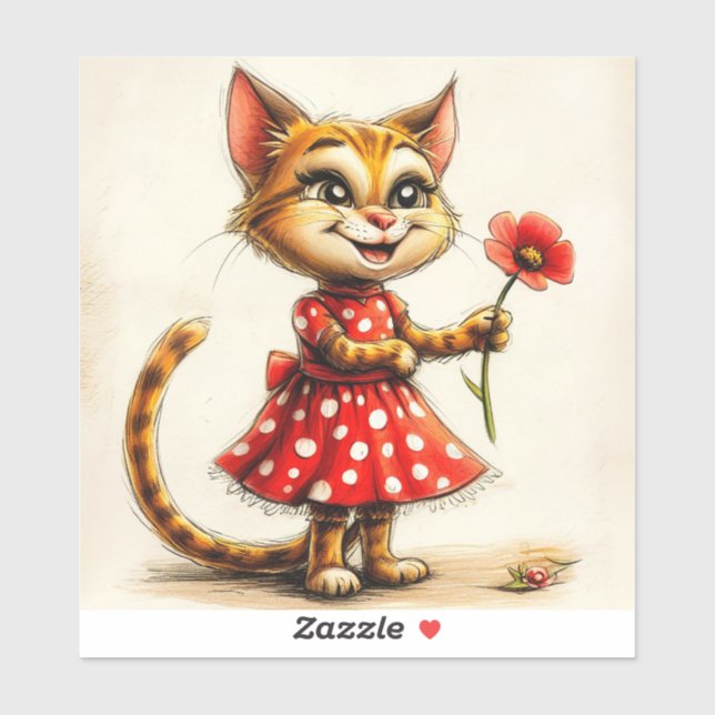 Sticker Joli chat de dessin animé (Feuille)