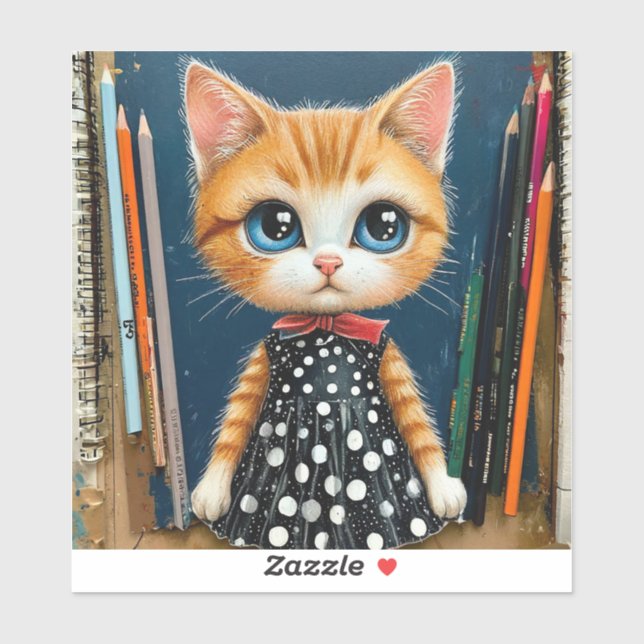 Sticker Joli chat de dessin animé (Feuille)