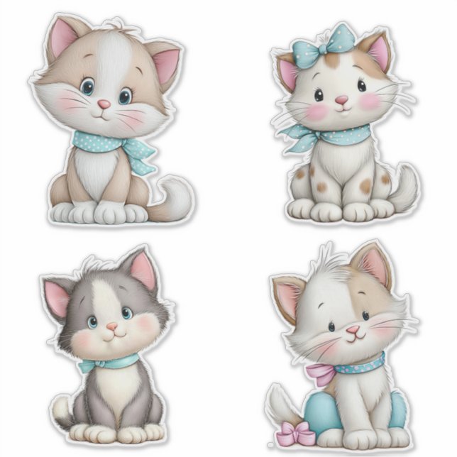 Sticker Joli Chat de Dessin Animé Fantaisiste (Devant)