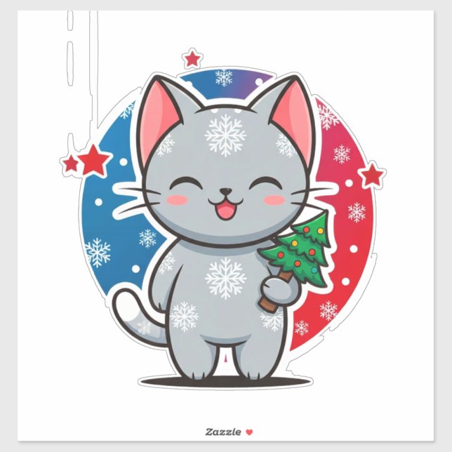 Sticker Joli Chat de Noël (Feuille)