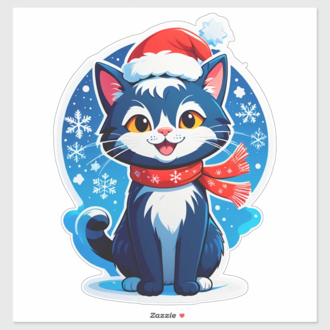 Sticker 🐱 Joli Chat de Noël Flocon de Neige ❄️ (Feuille)