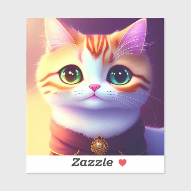 Sticker Joli chat duveteux (Feuille)