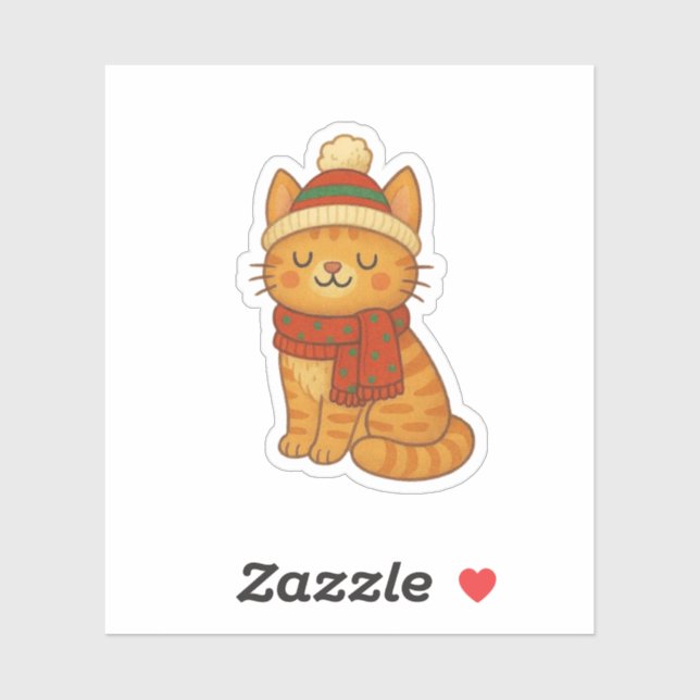 Sticker Joli chat fantaisiste d'hiver/Noël (Feuille)