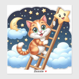 Sticker Joli Chat Grimpe à la Lune 